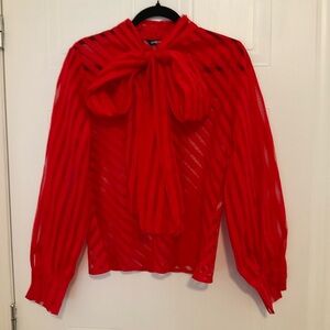 Chicme Fancy Red Bow Top Stripes Puffy Sleeves